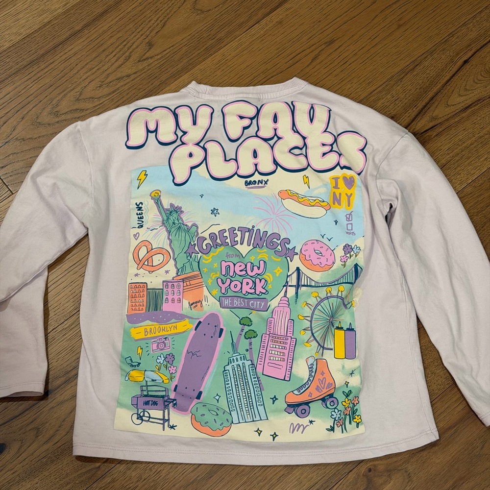 Zara girls youth New York long sleeve tee tshirt top L 13 - 14 women’s XS
